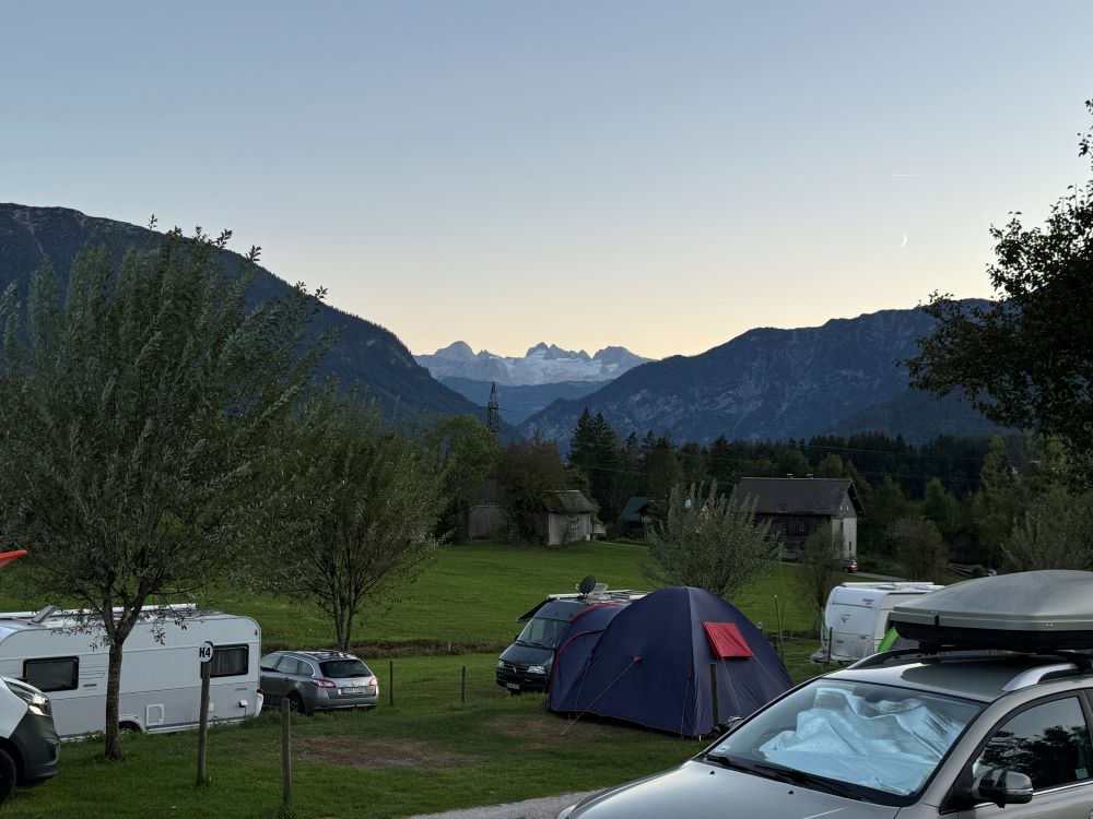 Blick auf den Dachsteingletscher, Camping Temel